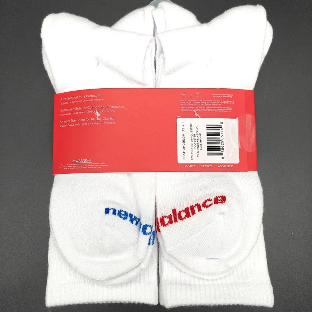 New Balance 6 Pair Cushioned Crew Socks Mens 8-12.5 Arch Support White NEW